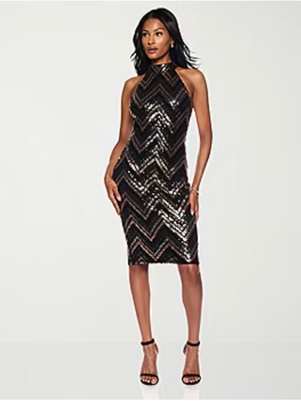 Black Sequin Halter Midi Dress